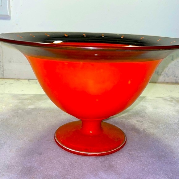 Art Deco Large Orange Glass Footed Pedestal Compote Vintage Excellent Condition - Picture 5 of 10